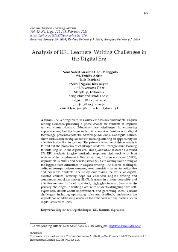 (PDF) Analysis of EFL Learners' Writing Challenges in the Digital Era