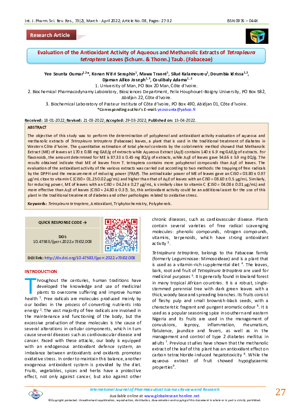 (PDF) Evaluation of the Antioxidant Activity of Aqueous and Methanolic ...