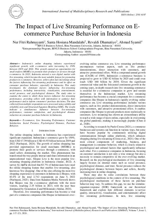(PDF) The Impact of Live Streaming Performance on Ecommerce Purchase ...