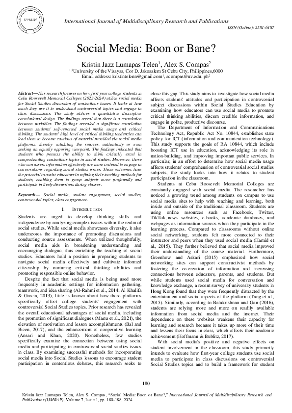 (PDF) Social Media: Boon or Bane