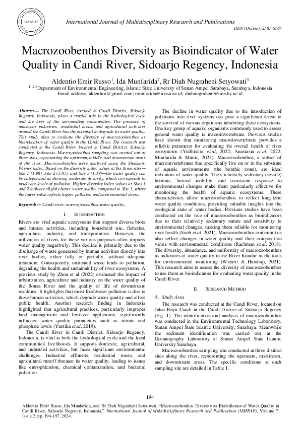 (PDF) Macrozoobenthos Diversity as Bioindicator of Water Quality in ...