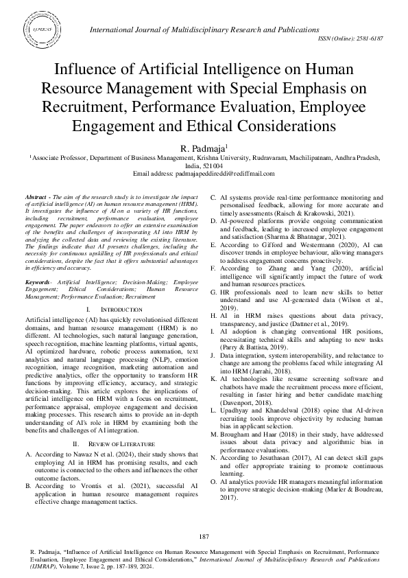 (PDF) Influence of Artificial Intelligence on Human Resource Management ...