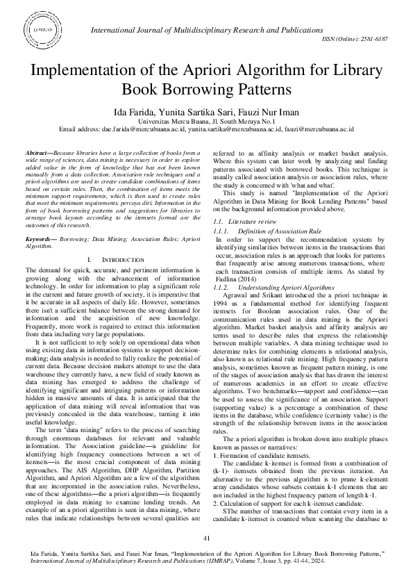 (PDF) Implementation of the Apriori Algorithm for Library Book ...