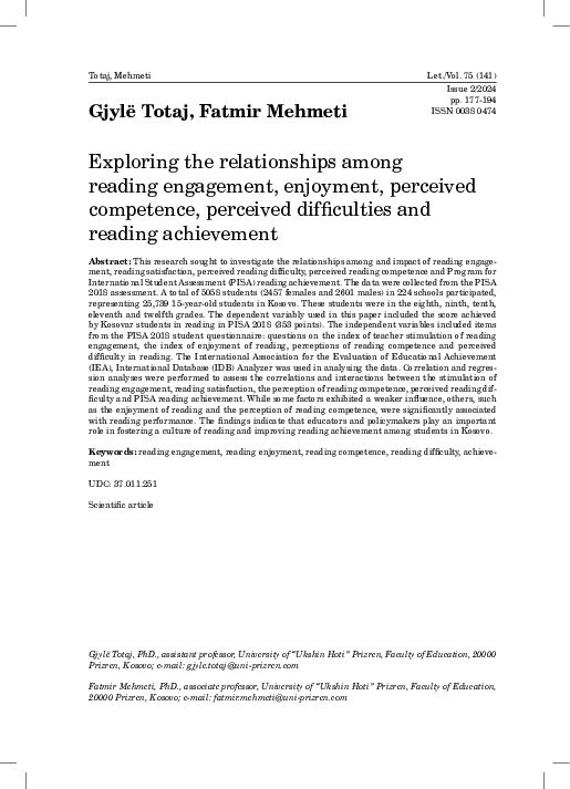 (PDF) Exploring the relationships among reading engagement, enjoyment ...
