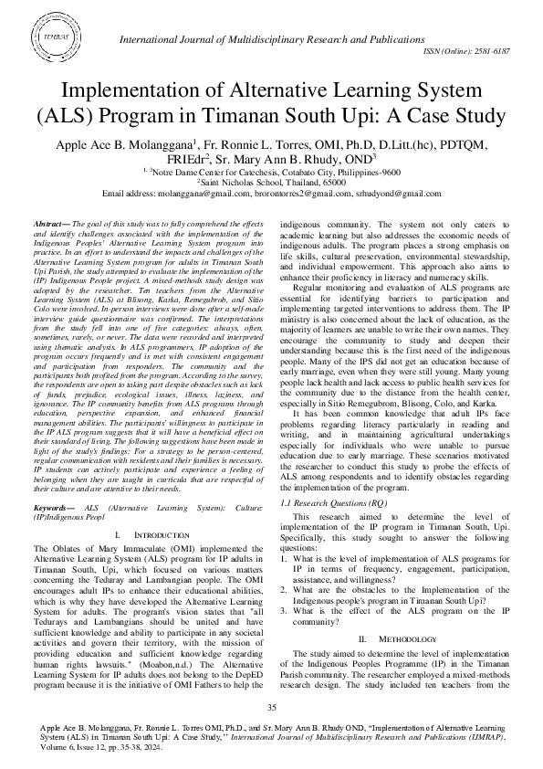 (PDF) Implementation of Alternative Learning System (ALS) Program in ...
