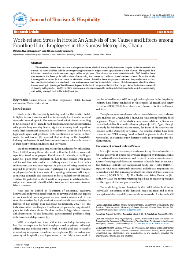 (PDF) Work-related Stress in Hotels: An Analysis of the Causes and ...