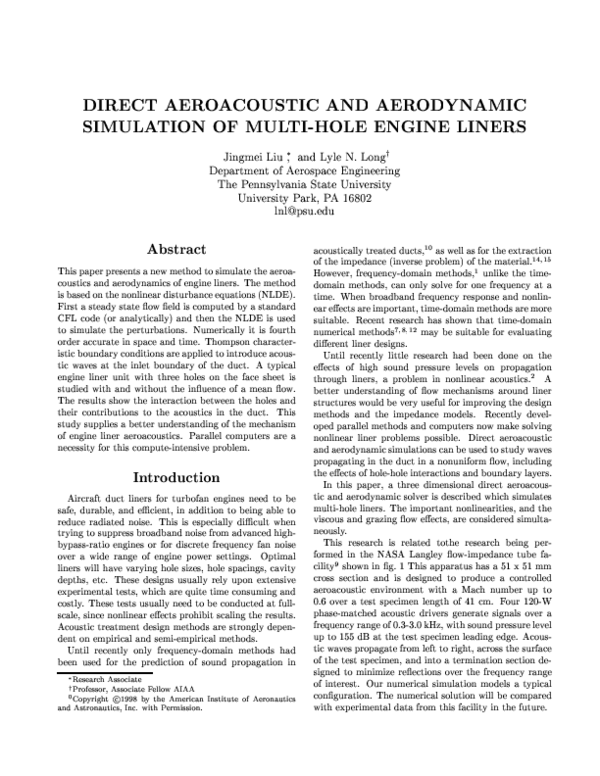 (PDF) Direct aeroacoustic and aerodynamic simulation of multi-hole ...