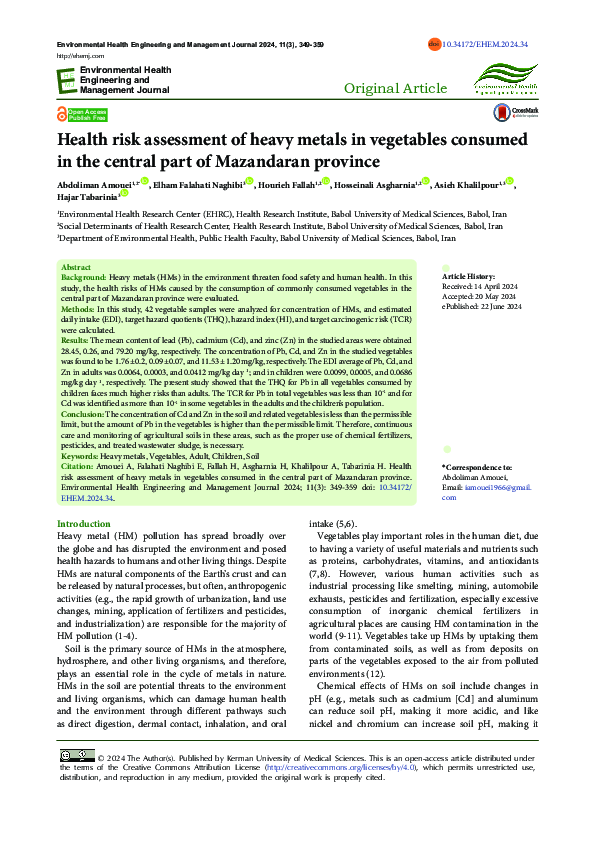 (PDF) Health risk assessment of heavy metals in vegetables consumed in ...