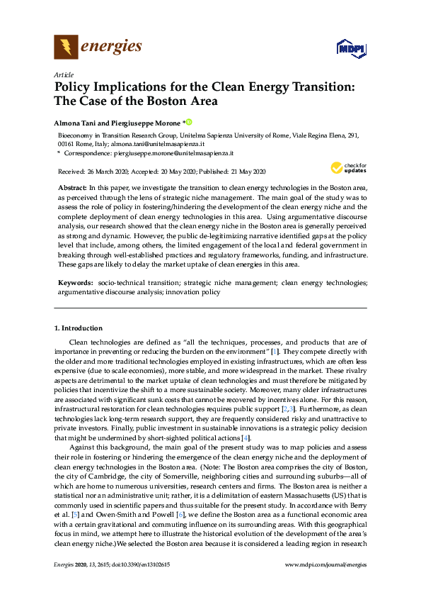 (PDF) Policy Implications for the Clean Energy Transition: The Case of ...
