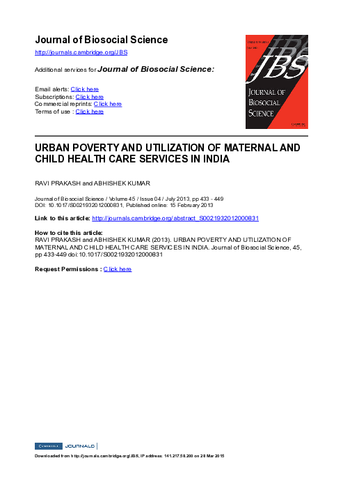 (PDF) Urban Poverty and Utilization of Maternal and Child Health Care ...