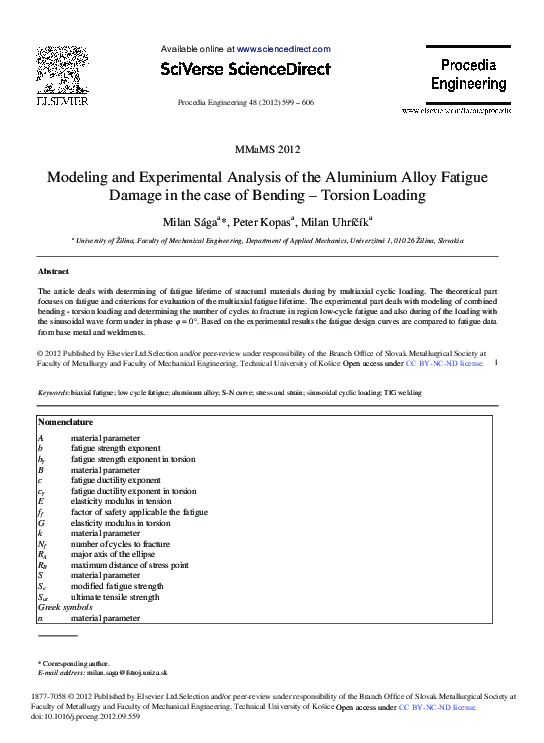 (PDF) Modeling and Experimental Analysis of the Aluminium Alloy Fatigue ...