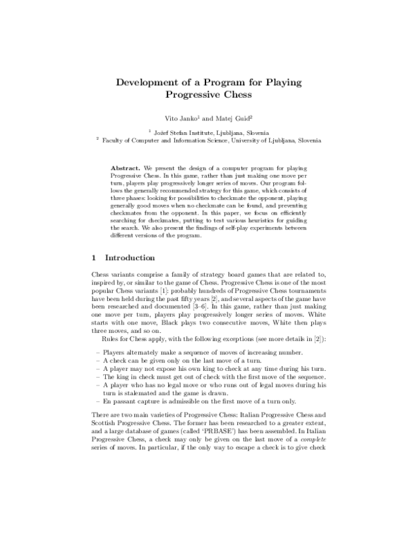 (PDF) Development of a Program for Playing Progressive Chess