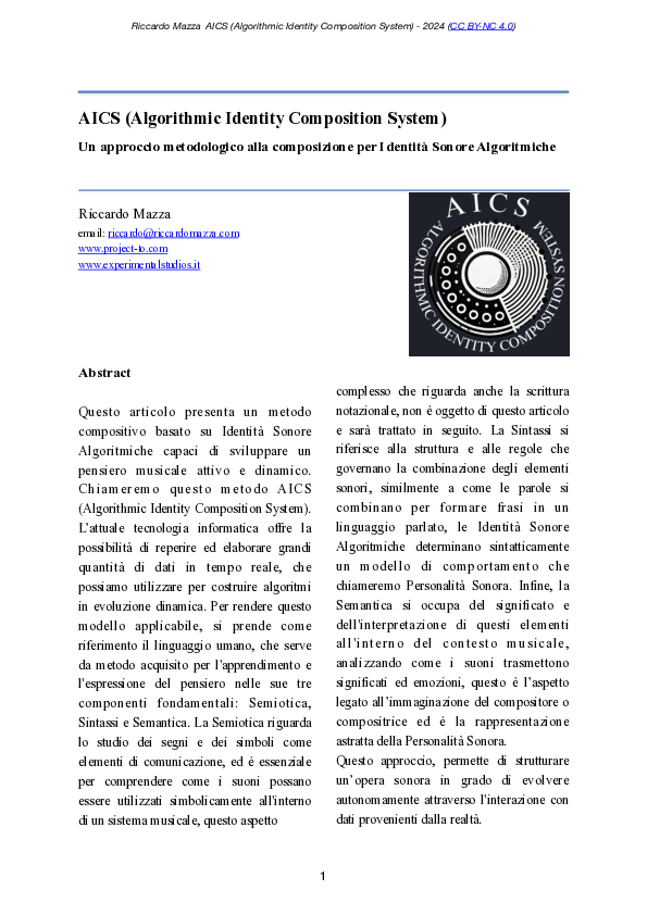 (PDF) AICS (Algorithmic Identity Composition System) Un approccio ...