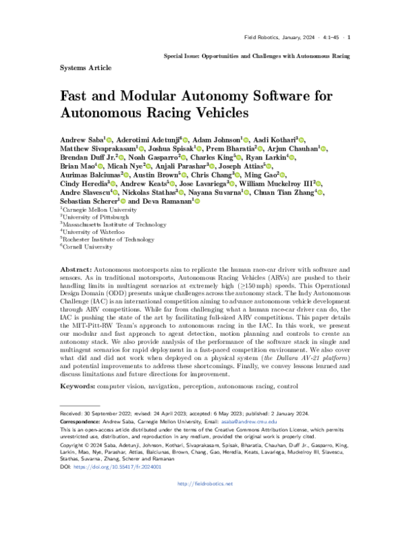 (PDF) Fast and Modular Autonomy Software for Autonomous Racing Vehicles