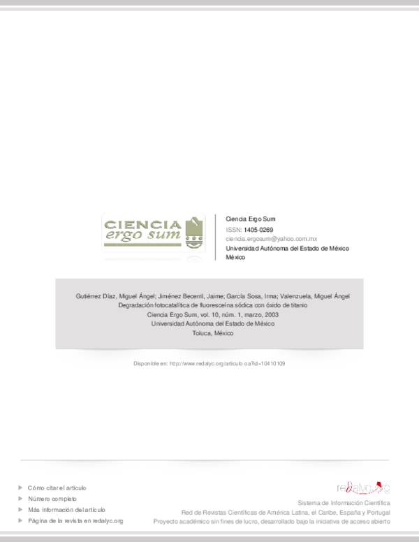 D Egradación Fotocatalítica De Fluoresceína Sódica Con Óxido De Titanio