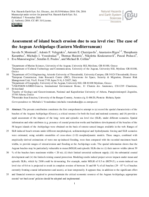 (PDF) Assessment of island beach erosion due to sea level rise: The ...
