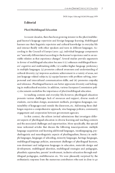(PDF) Editorial: Pluri/Multilingual Education