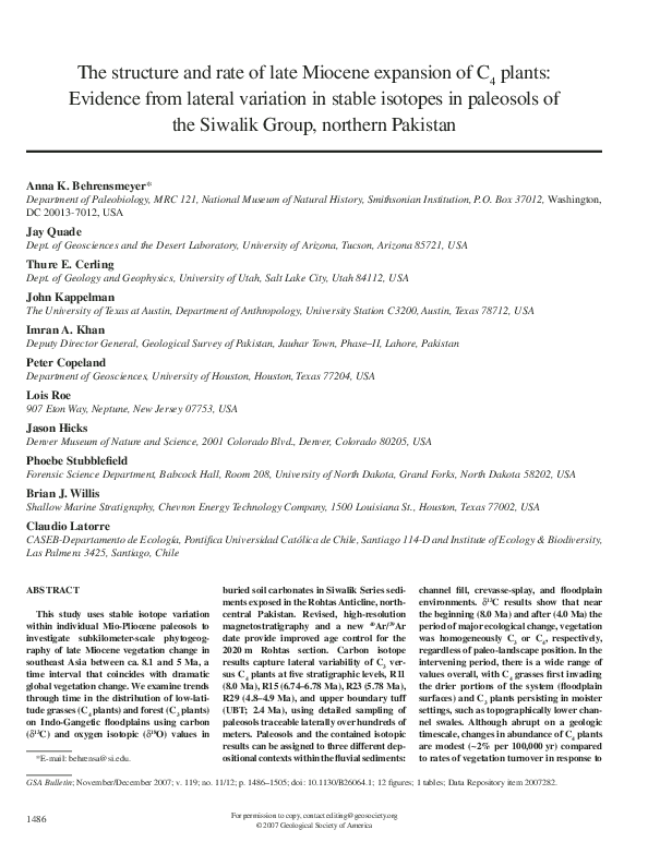 (PDF) The structure and rate of late Miocene expansion of C4 plants ...