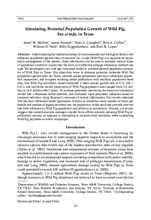 (PDF) Simulating Potential Population Growth of Wild Pig, Sus scrofa ...
