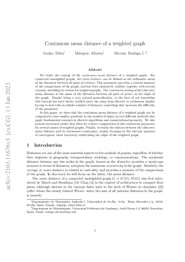 (PDF) Continuous Mean Distance in Weighted Graphs: Computation and Analysis