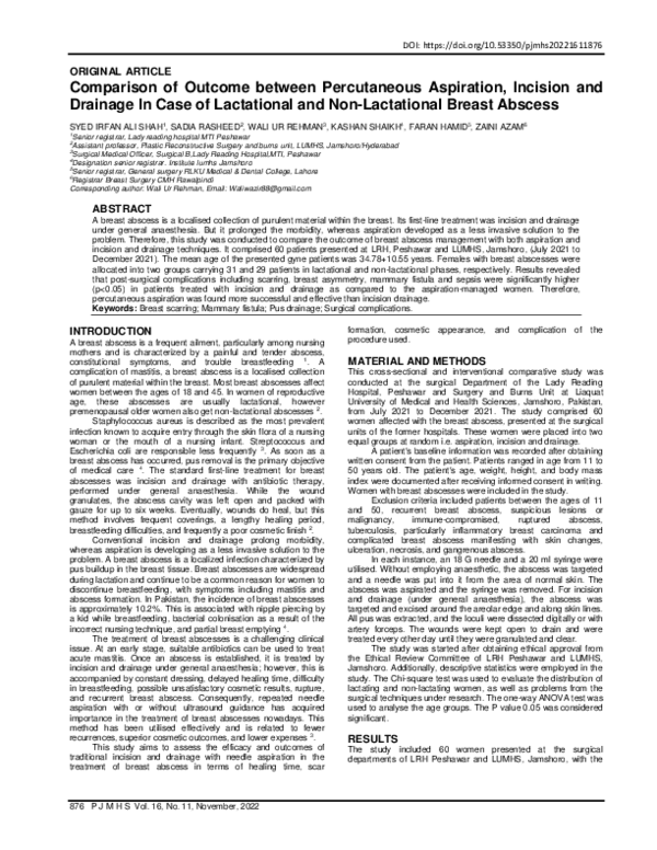 (PDF) Comparison of Outcome between Percutaneous Aspiration, Incision ...