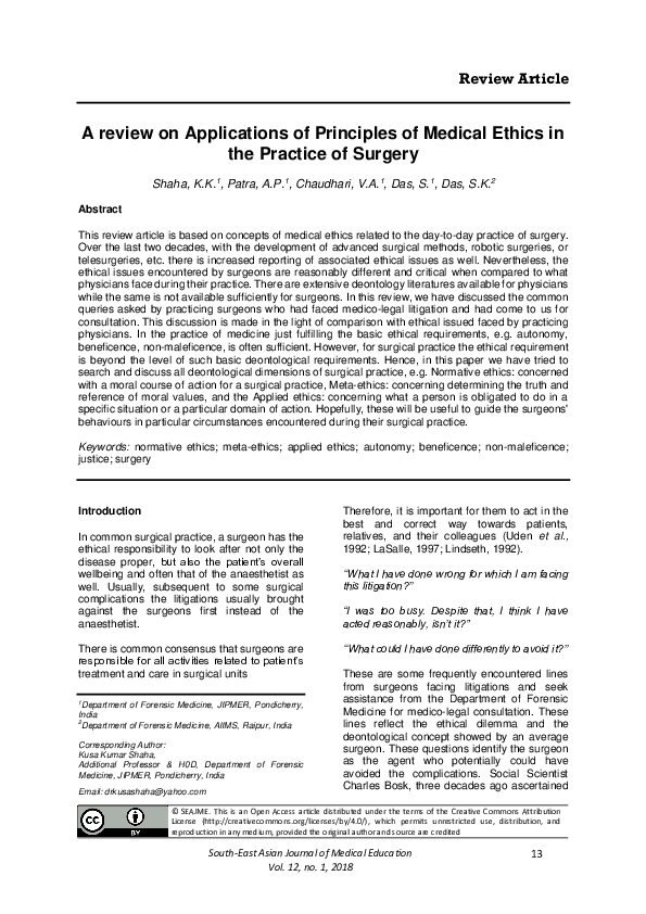 (PDF) A review on Applications of Principles of Medical Ethics in the ...