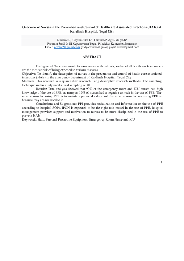 (PDF) Overview of Nurses in the Prevention and Control of Healthcare ...