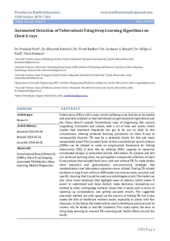 (PDF) Automated Detection of Tuberculosis Using Deep Learning ...