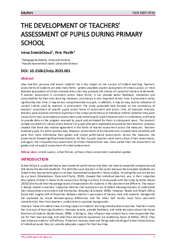 (PDF) The development of teachers' assessment of pupils during primary ...
