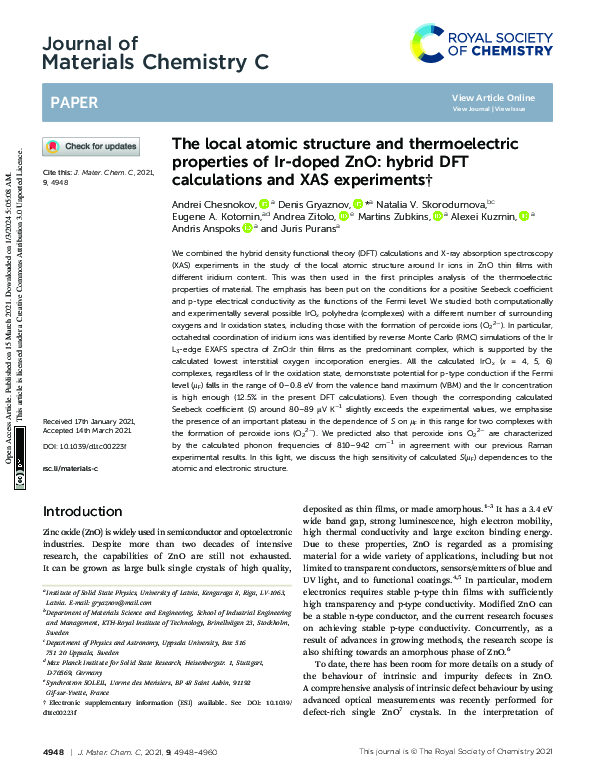 (PDF) The local atomic structure and thermoelectric properties of Ir ...