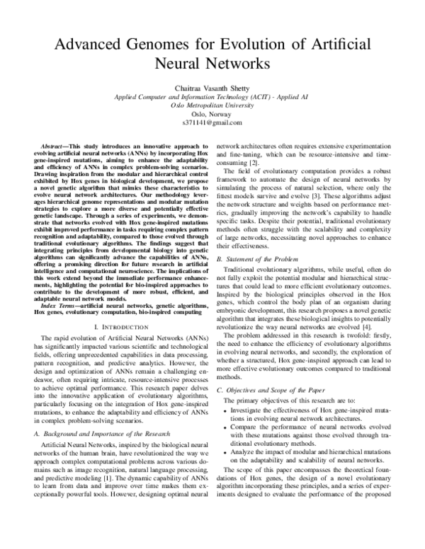 (PDF) Advanced Genomes for Evolution of Artificial Neural Networks