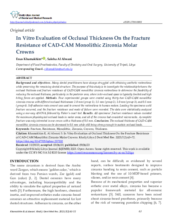 (PDF) In Vitro Evaluation of Occlusal Thickness On the Fracture ...