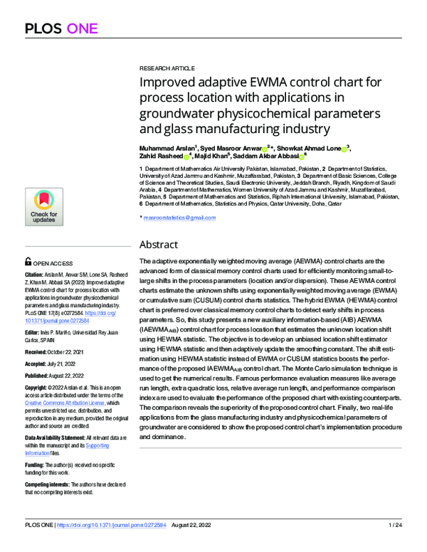 (PDF) Improved adaptive EWMA control chart for process location with ...