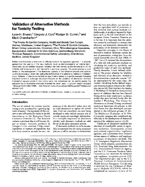 (PDF) Validation of alternative methods for toxicity testing