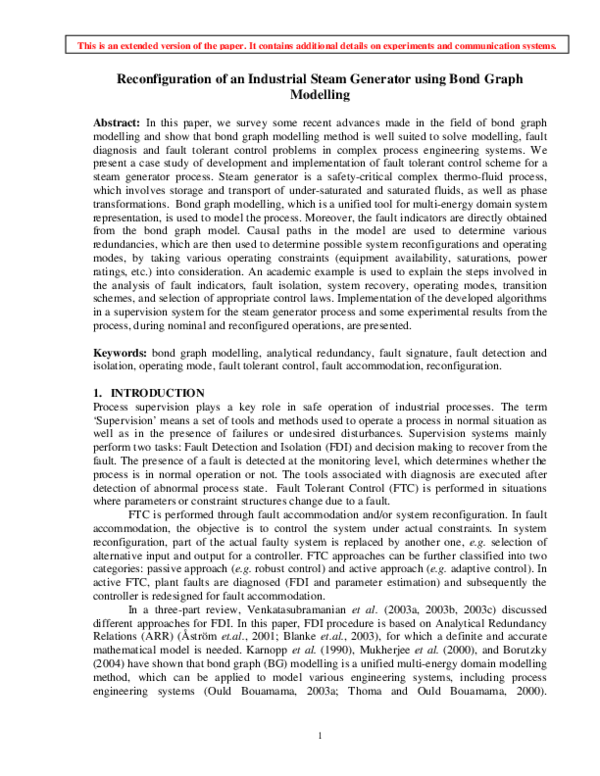 (PDF) Reconfiguration of an industrial steam generator using bond graph ...