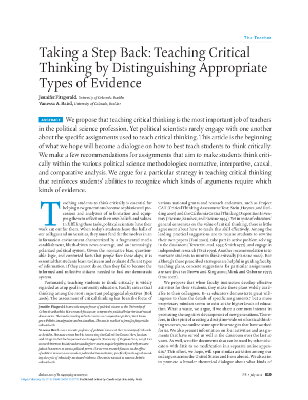 (PDF) Taking a Step Back: Teaching Critical Thinking by Distinguishing ...