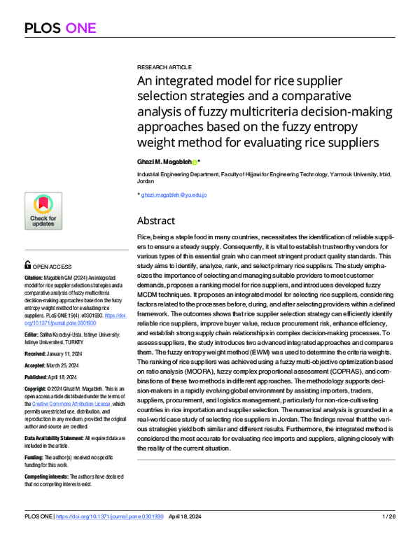 (PDF) An integrated model for rice supplier selection strategies and a ...