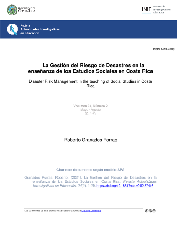 (PDF) La Gestión del Riesgo de Desastres en la enseñanza de los ...