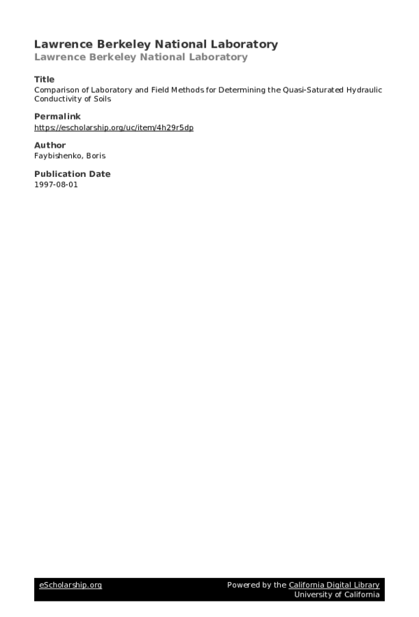 (PDF) Comparison of Laboratory and Field Methods for Determining the ...