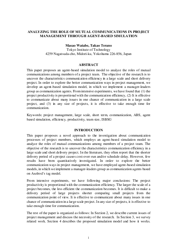 (PDF) Analyzing the Role of Mutual Communications in Project Management ...