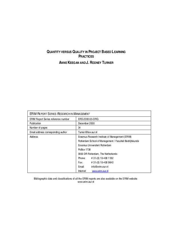(PDF) Quantity versus Quality in Project-Based Learning Practices