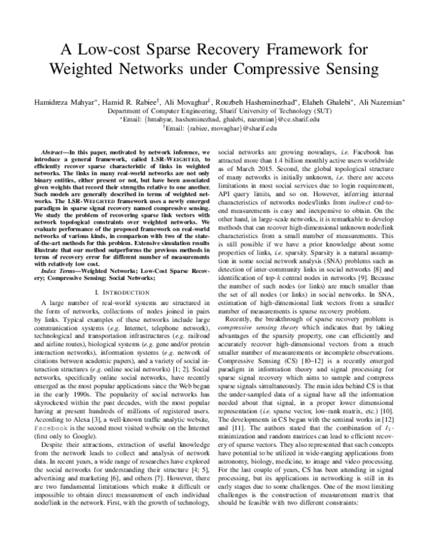 (PDF) A Low-Cost Sparse Recovery Framework for Weighted Networks under ...