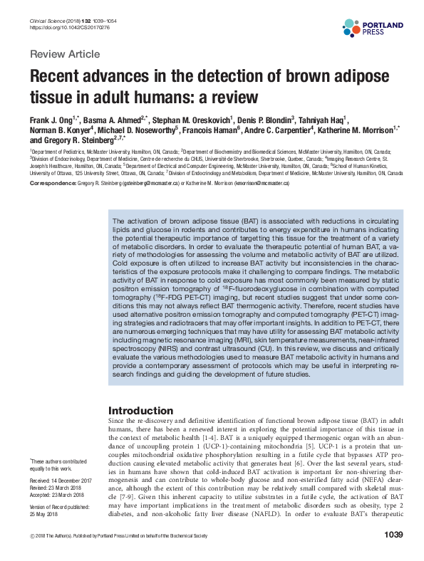 (PDF) Recent advances in the detection of brown adipose tissue in adult ...