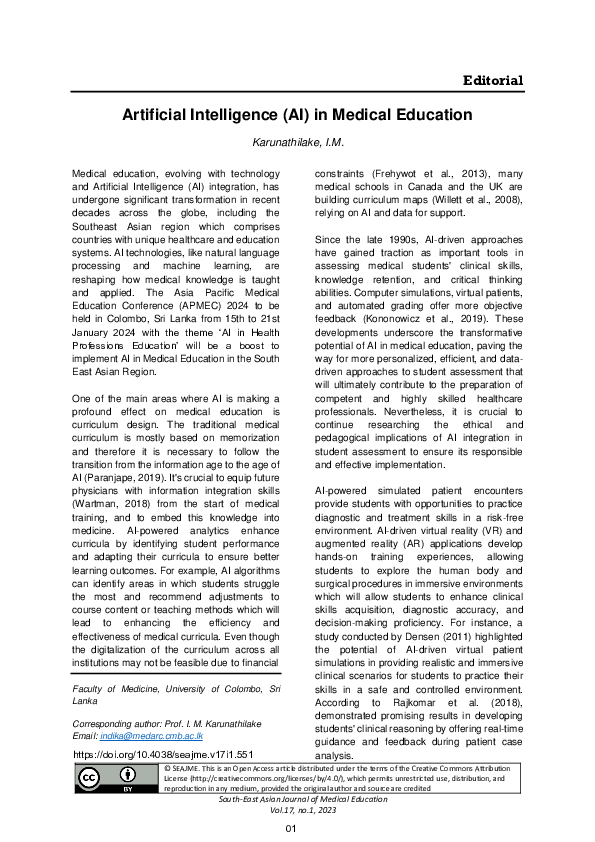 (PDF) Artificial Intelligence (AI) in Medical Education