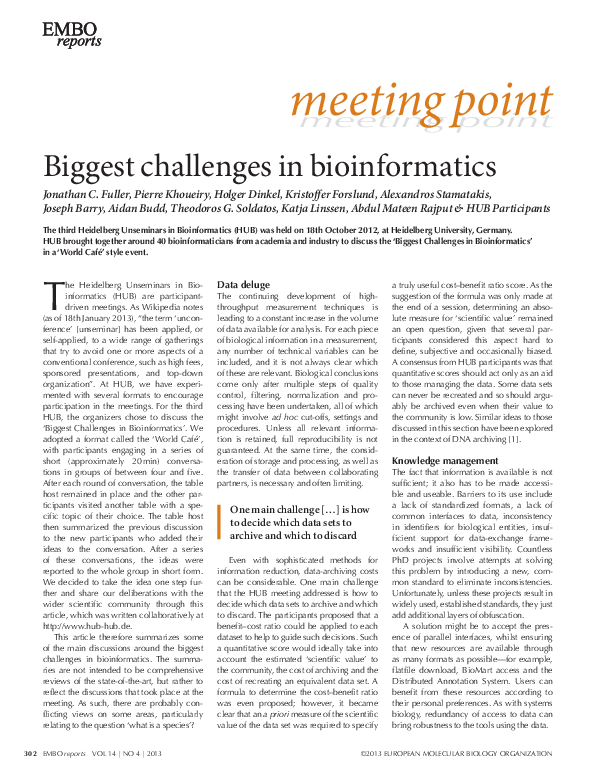 (PDF) Biggest challenges in bioinformatics