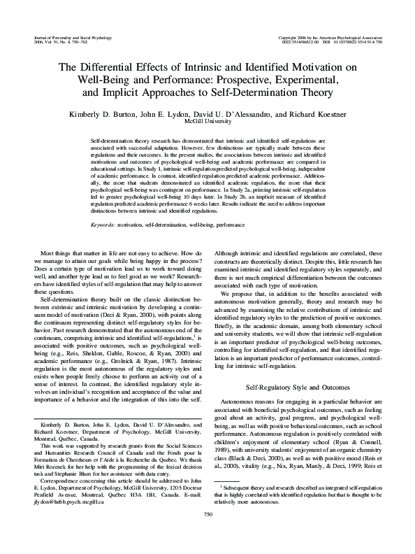 (PDF) The differential effects of intrinsic and identified motivation ...