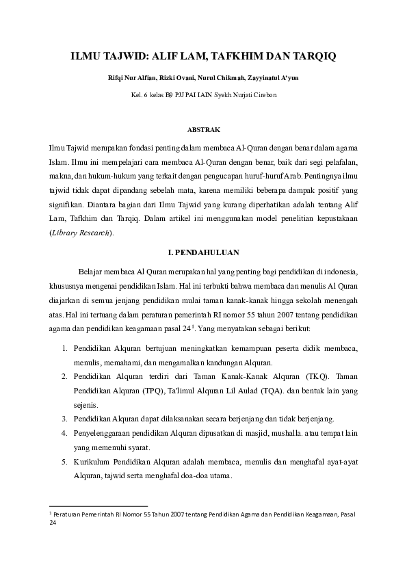 (PDF) ILMU TAJWID: ALIF LAM, TAFKHIM DAN TARQIQ