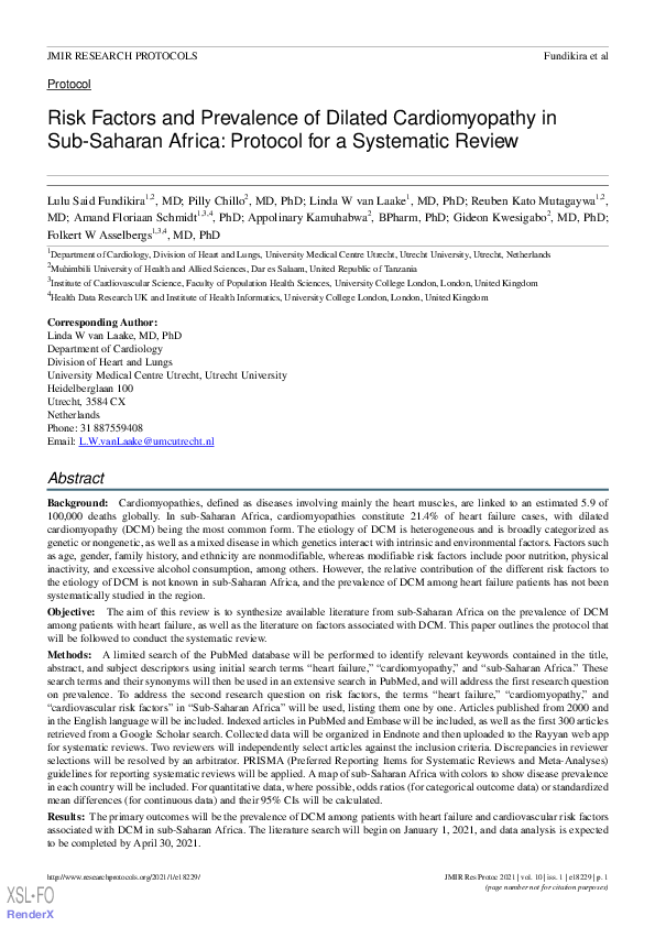 (PDF) Risk Factors and Prevalence of Dilated Cardiomyopathy in Sub ...