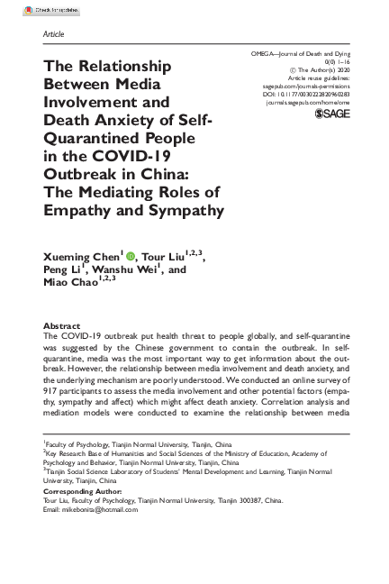 (PDF) The Relationship Between Media Involvement and Death Anxiety of ...