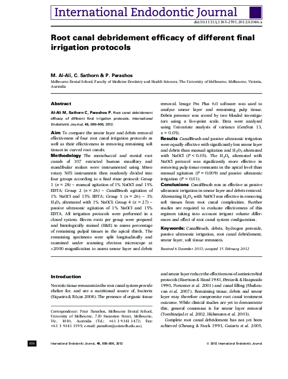 (PDF) Root canal debridement efficacy of different final irrigation ...